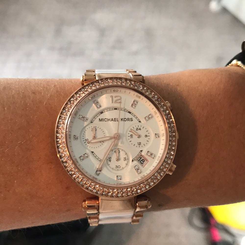 Michael Kor’s White and rose gold watch